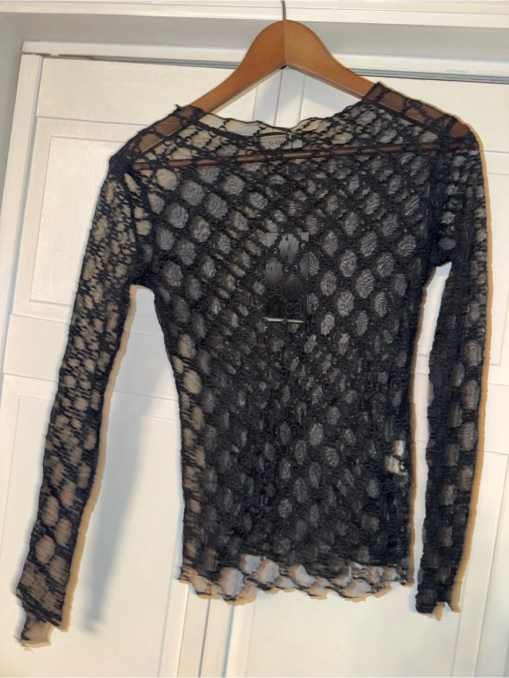 Gucci Black Long-Sleeve Lace Mesh Top - Picture 2 of 12